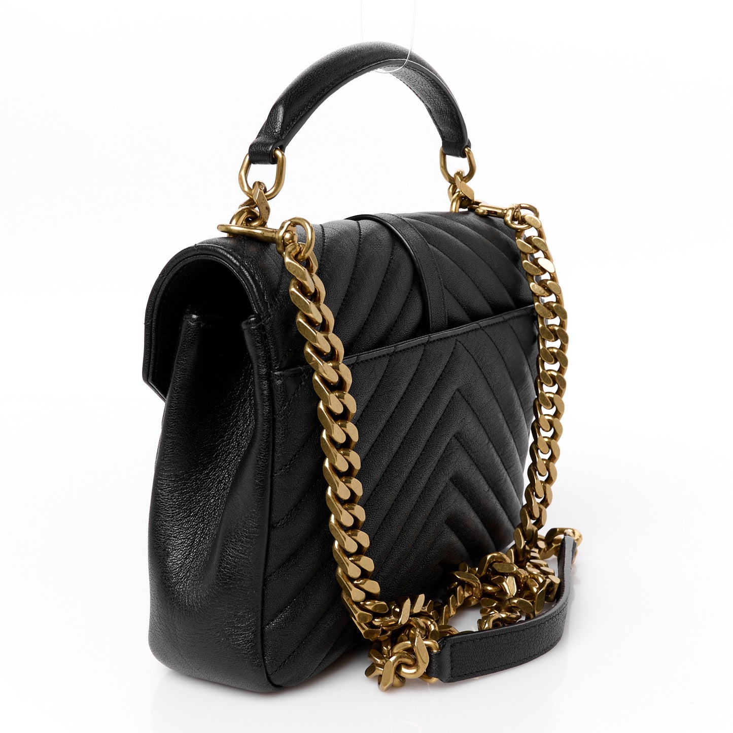 Sheepskin Matelasse Chevron Monogram Medium College Bag Black