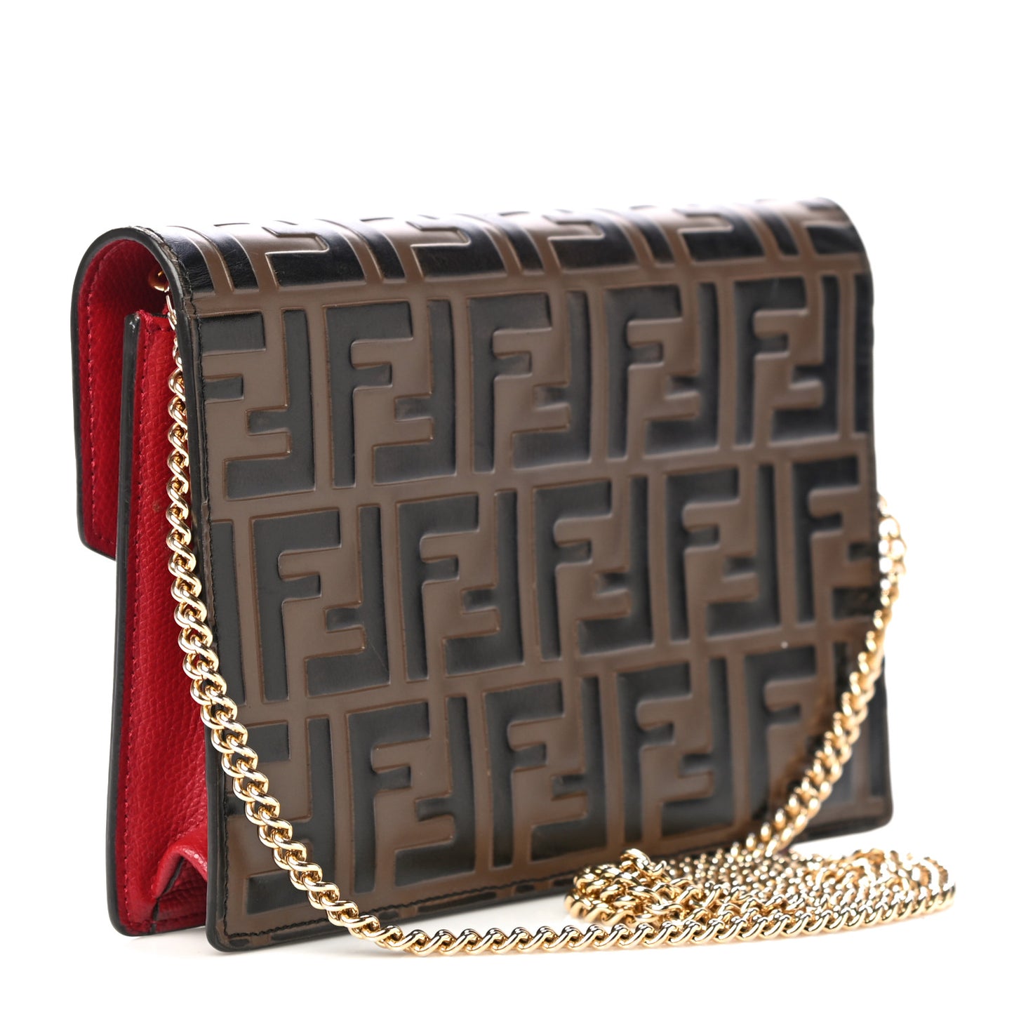 Vitello Cruise F is Fendi FF 1974 Embossed Medium Envelope Wallet On Chain Fragola Maya Black