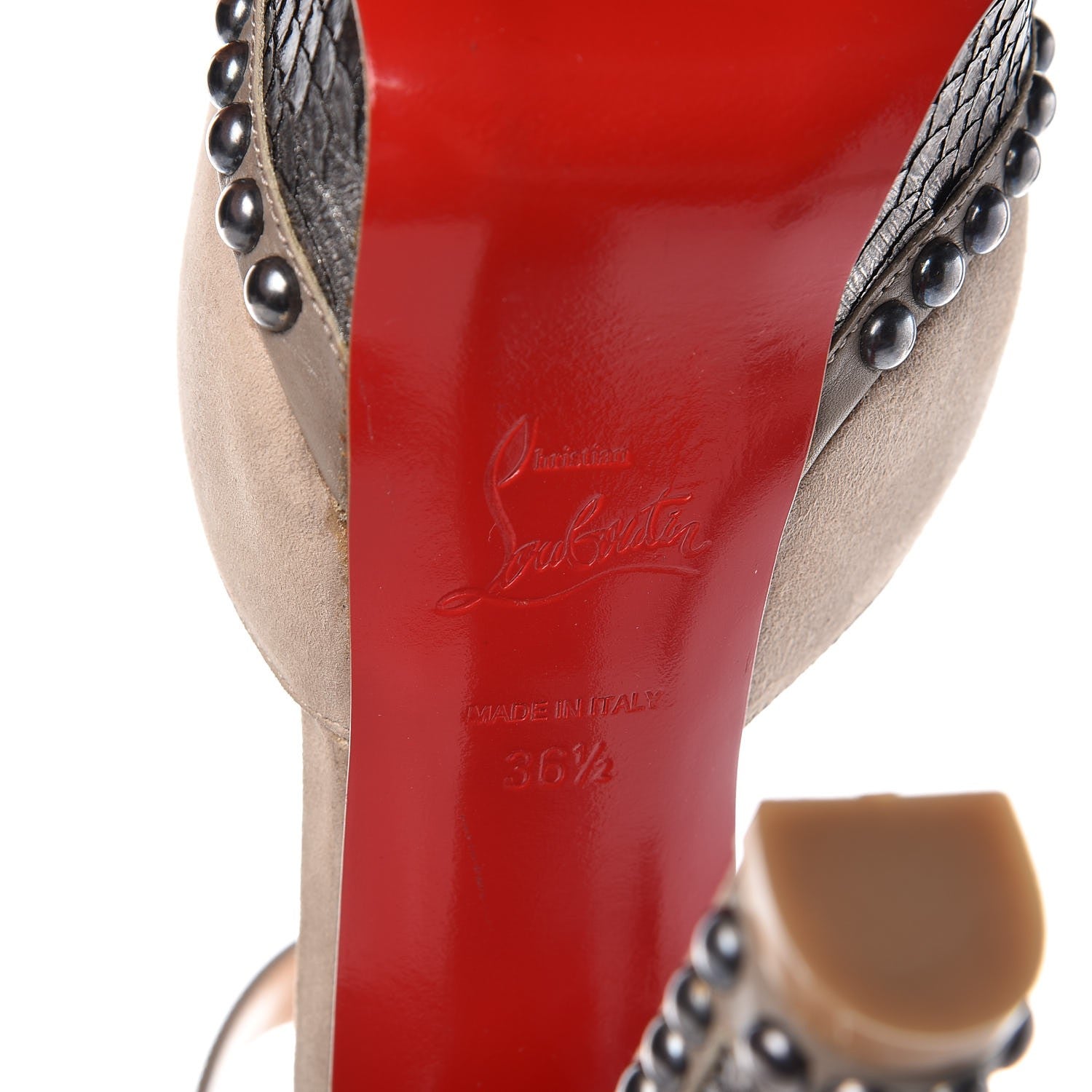 Christian Louboutin Suede Watersnake Studded Luxura 140 Platform Pumps 36.5 Peonia Silver 7 of 9