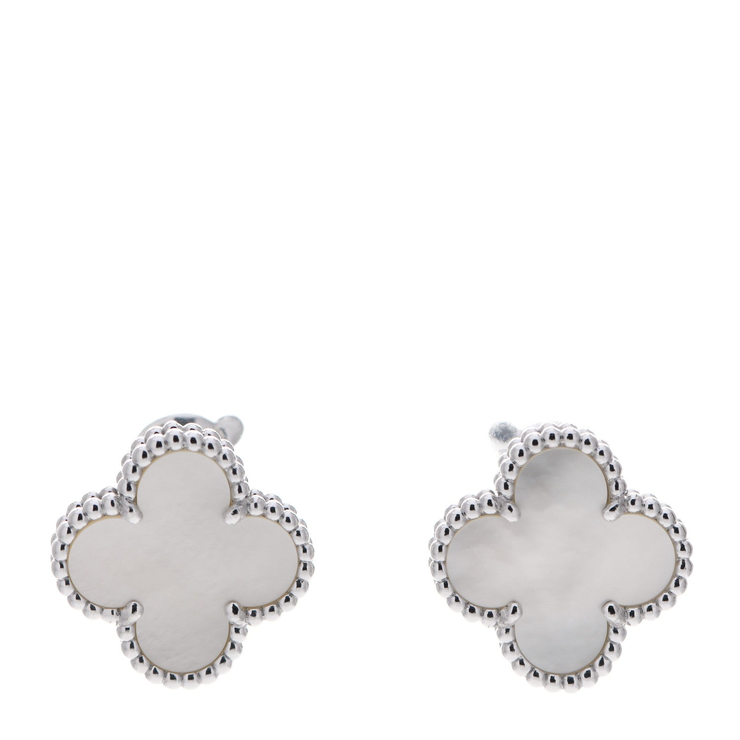 Van Cleef & Arpels 18K White Gold Mother of Pearl Vintage Alhambra Earrings 1 of 6