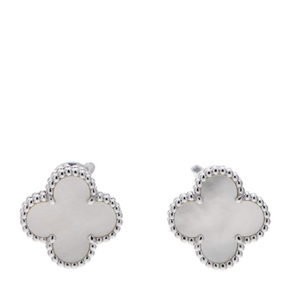 Van Cleef & Arpels 18K White Gold Mother of Pearl Vintage Alhambra Earrings 1 of 6