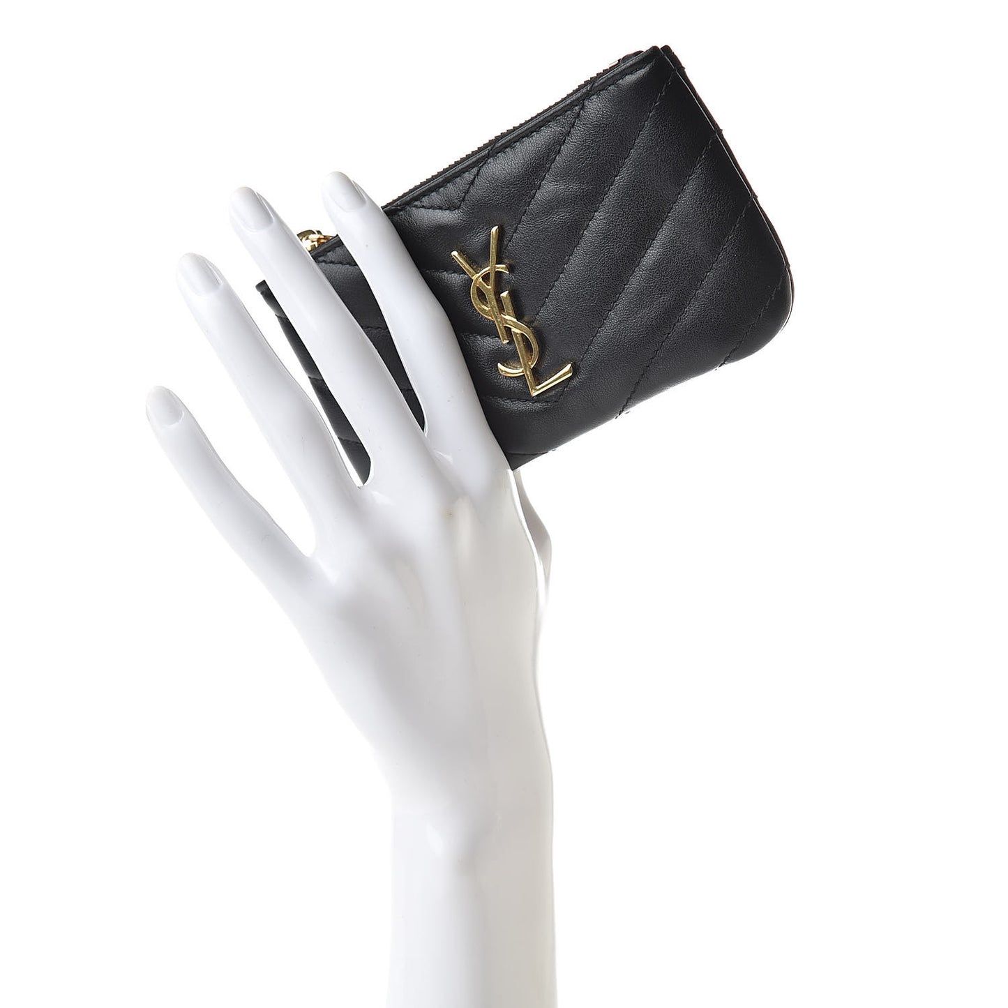 Calfskin Matelasse Monogram Key Pouch Black