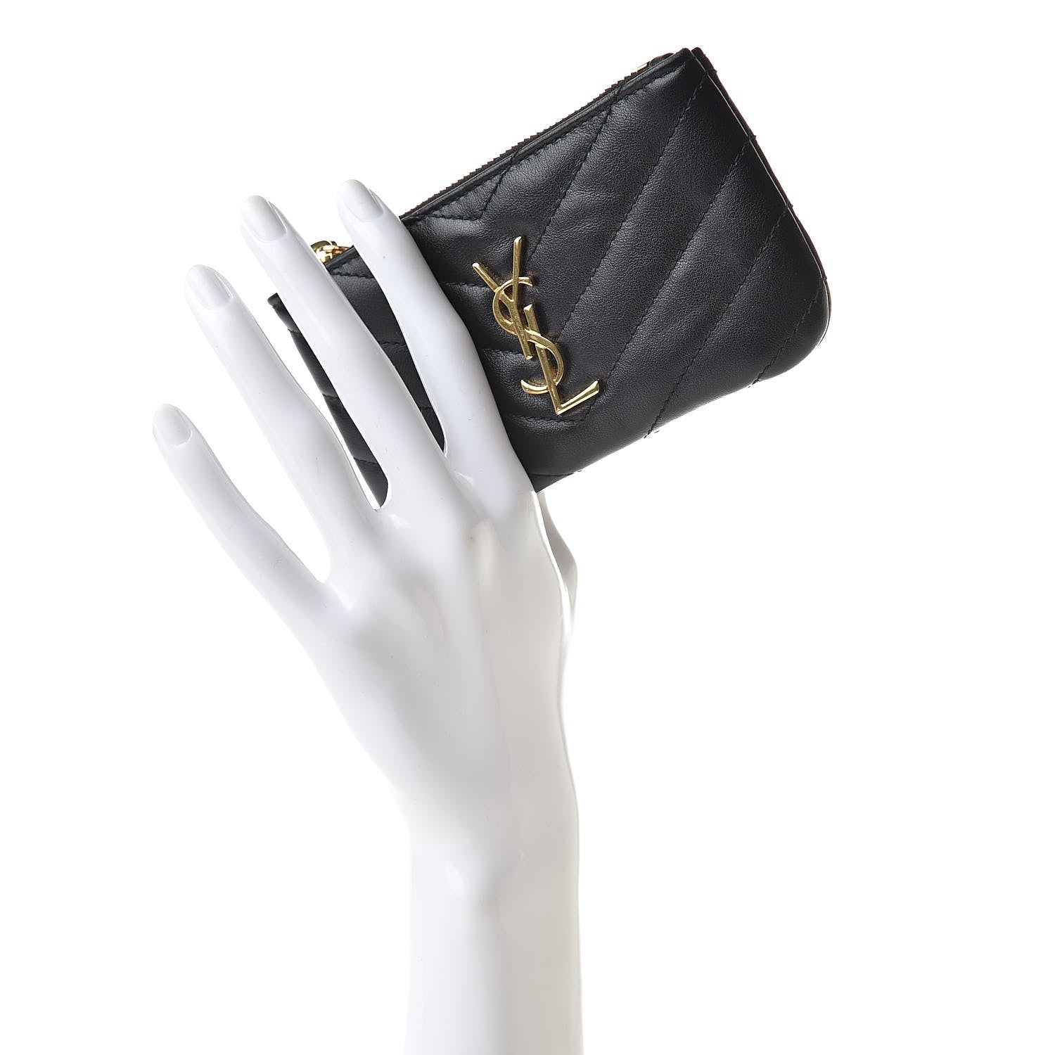 Saint Laurent Calfskin Matelasse Monogram Key Pouch Black 2 of 8