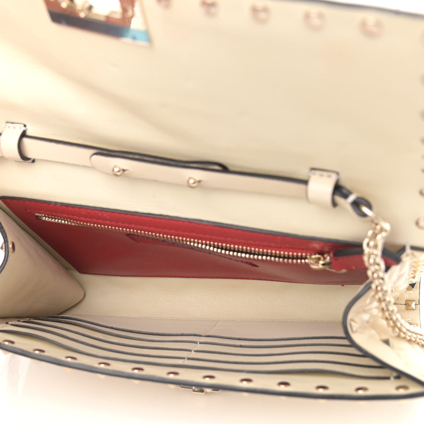 Nappa Rockstud Spike Wallet on Chain Light Ivory