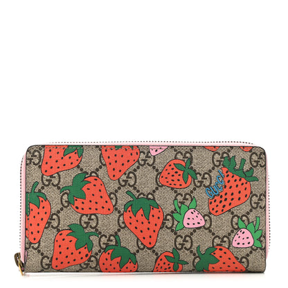 Gucci GG Supreme Monogram Strawberry Zip Around Wallet Light Pink 1 of 9