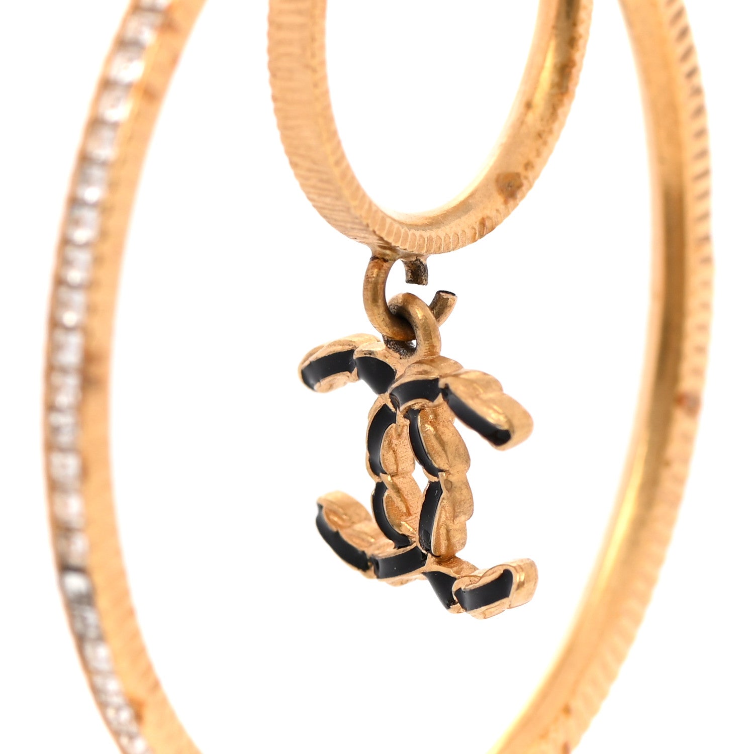 Chanel Crystal CC Drop Hoop Earrings Gold 6 of 6