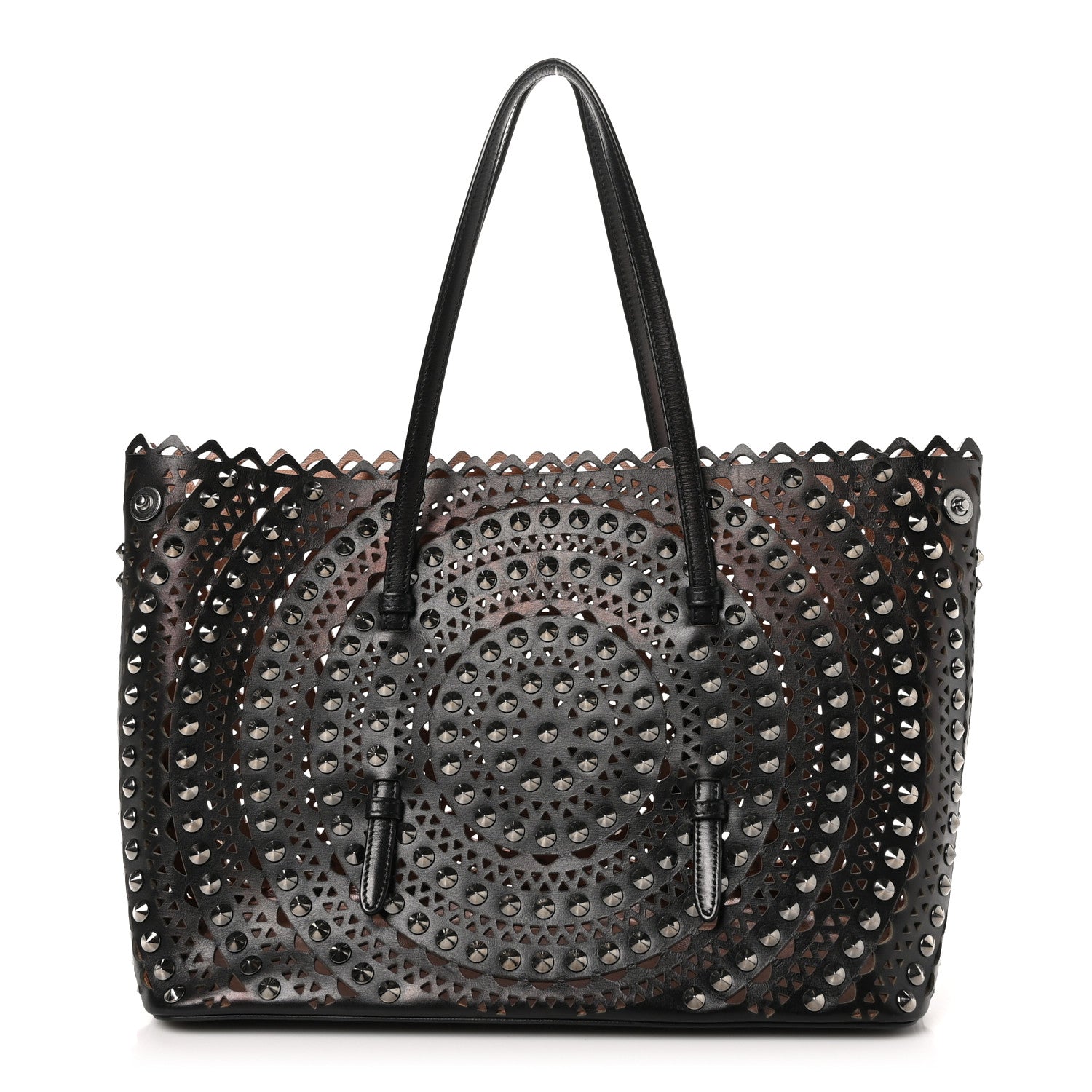 Alaia Calfskin Laser Cut Studded Mina 32 Tote Tote Black 1 of 12