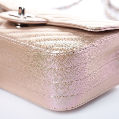 Chanel Iridescent Caviar Chevron Quilted Mini Rectangular Flap Light Gold 9 of 10