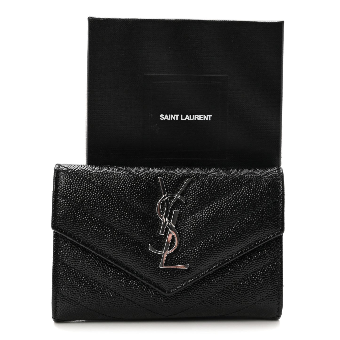 Grain De Poudre Matelasse Chevron Small Monogram Envelope Wallet Black