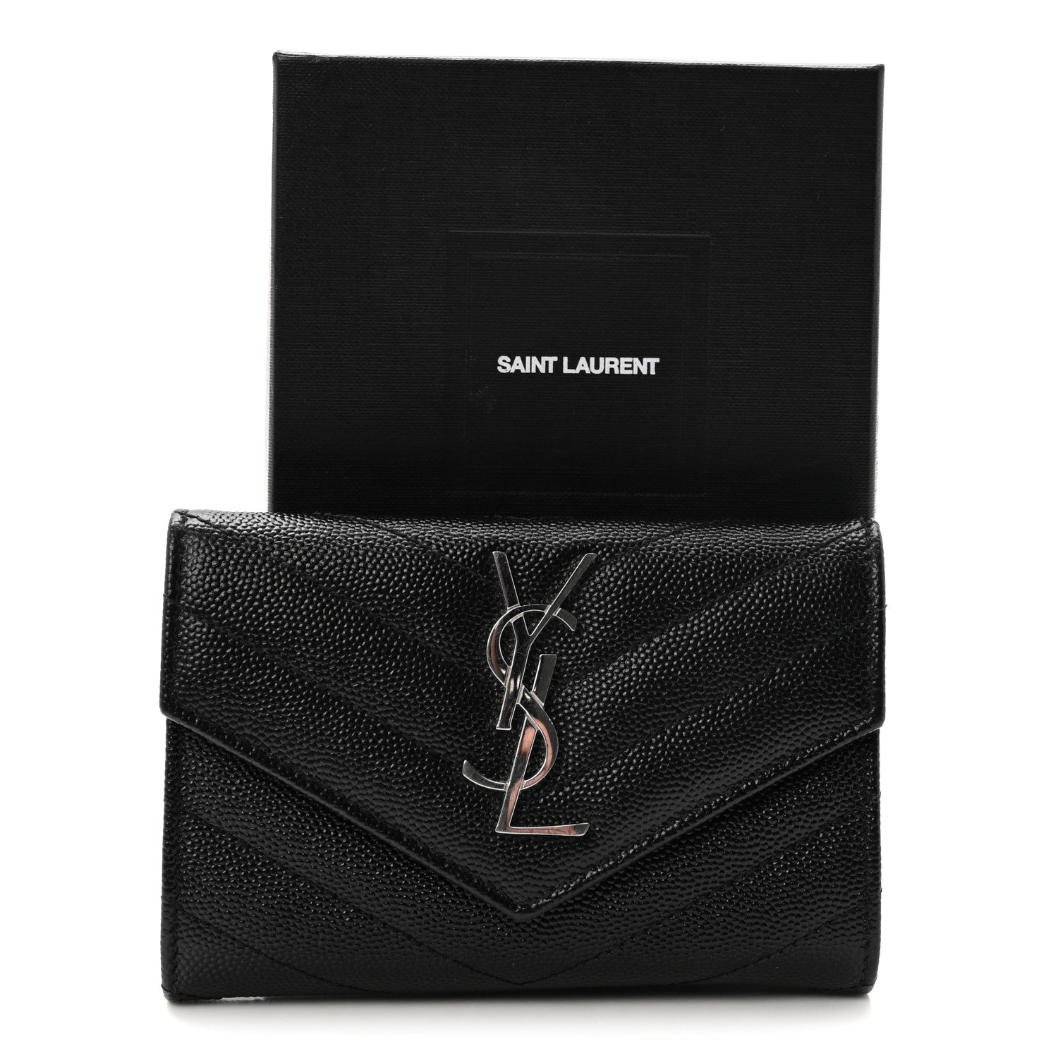 Saint Laurent Grain De Poudre Matelasse Chevron Small Monogram Envelope Wallet Black 7 of 7