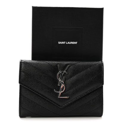 Saint Laurent Grain De Poudre Matelasse Chevron Small Monogram Envelope Wallet Black 7 of 7
