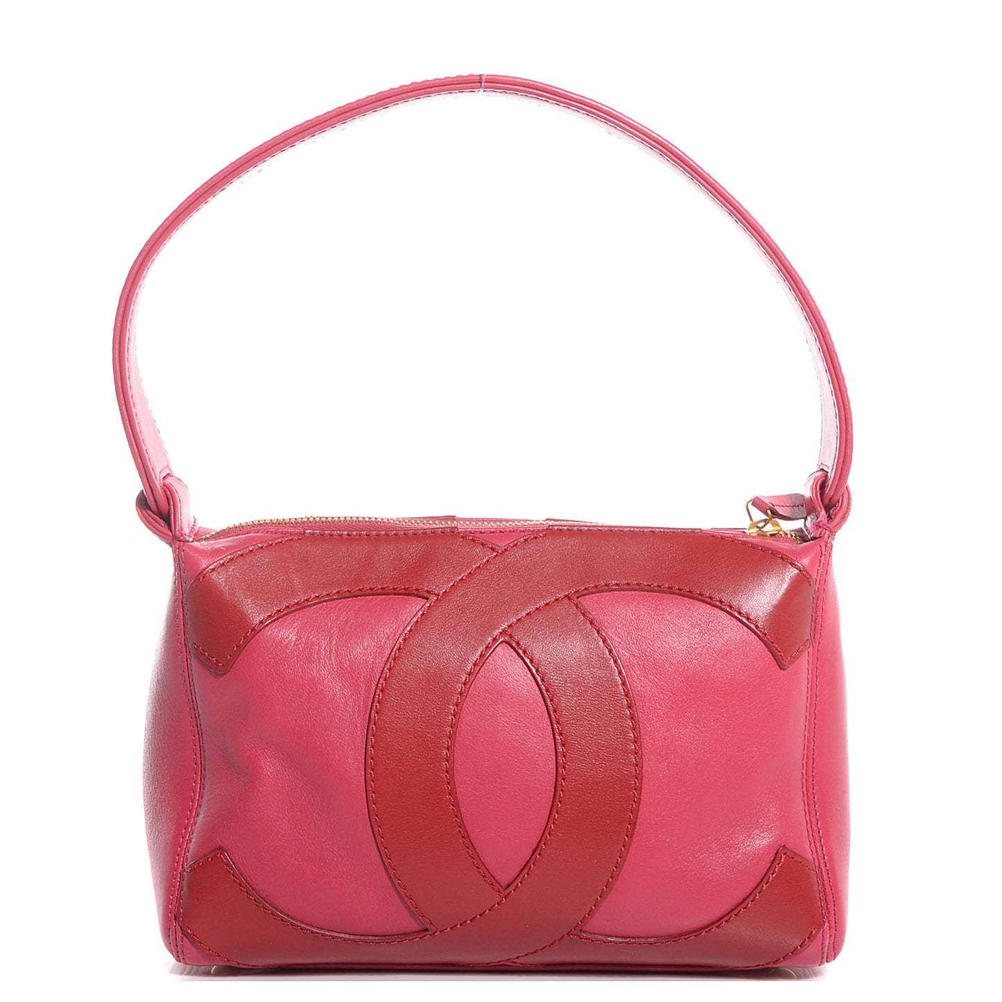 Lambskin CC Stitched Small Shoulder Bag Red Pink