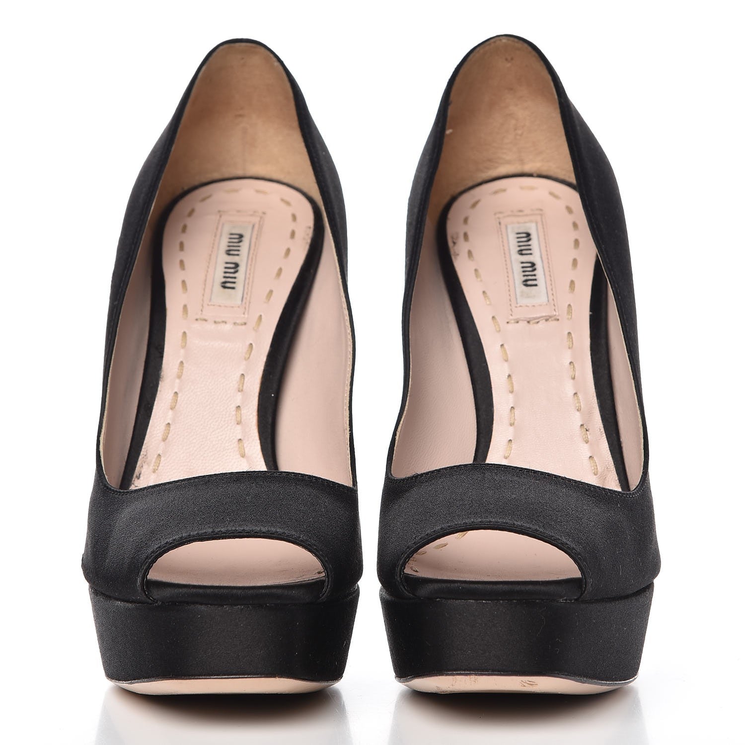 Miu Miu Satin Crystal Peep Toe Pumps 37 Black 2 of 14