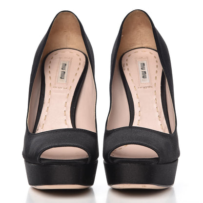 Miu Miu Satin Crystal Peep Toe Pumps 37 Black 2 of 14