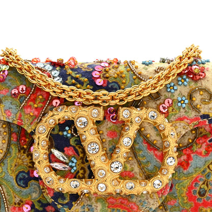 Valentino Garavani Fabric Beaded Crystal Embroidered Paisley Vlogo Small Loco Shoulder Bag Butter White Multicolor 7 of 9