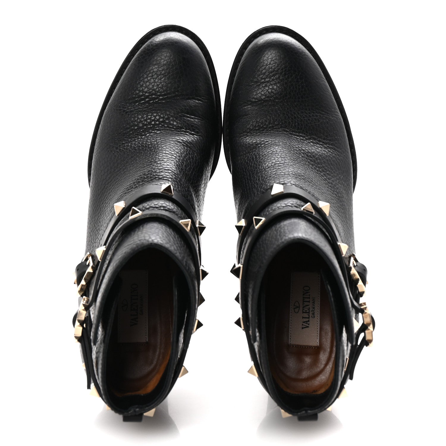 Valentino Garavani Pebbled Calfskin Rockstud Double Buckle 70mm Block Heel Ankle Boots 39.5 Black 2 of 9