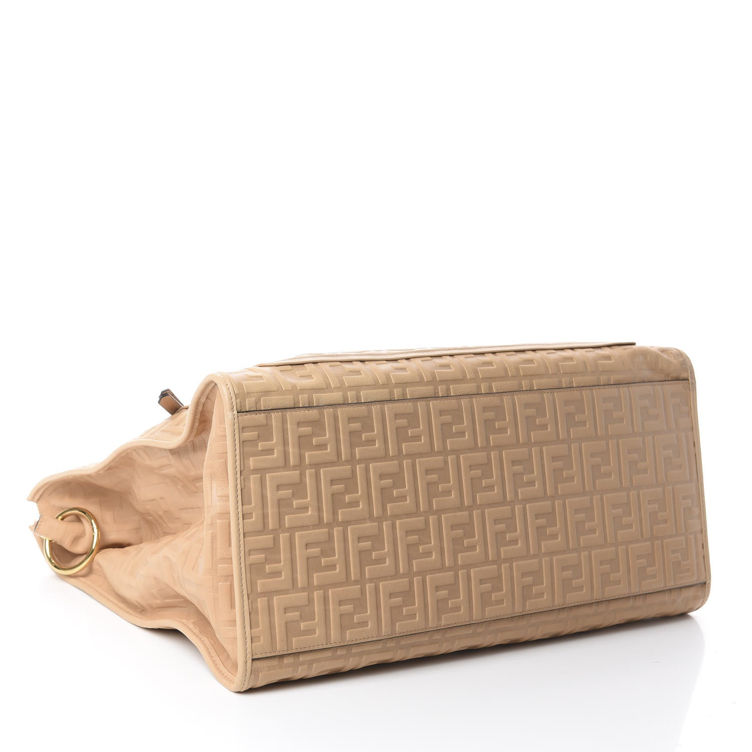 Fendi Vitello Cristallo Nature Wicker FF 1974 Embossed Large Runaway Shopper Tote Makeup 3 of 8