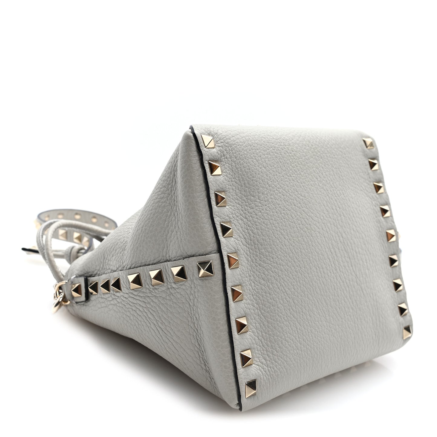 Grained Calfskin Rockstud Mini Bucket Bag Opal Grey