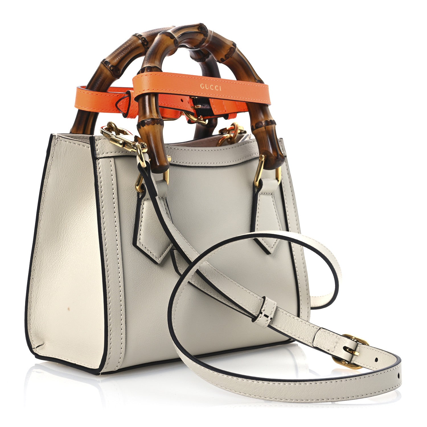 Gucci Wonka Grain Calfskin Mini Diana Tote Bag Mystic White Orange Fluo 3 of 13