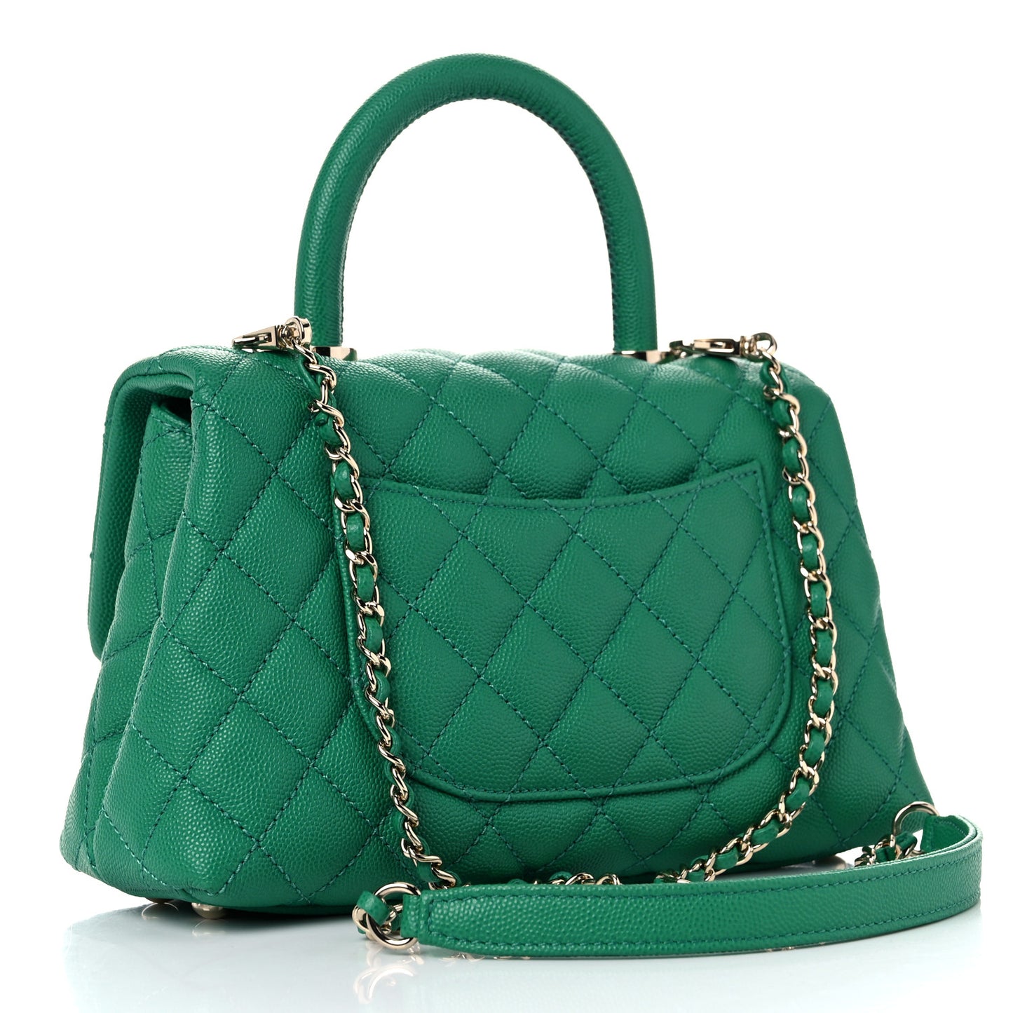 Caviar Quilted Mini Coco Handle Flap Green