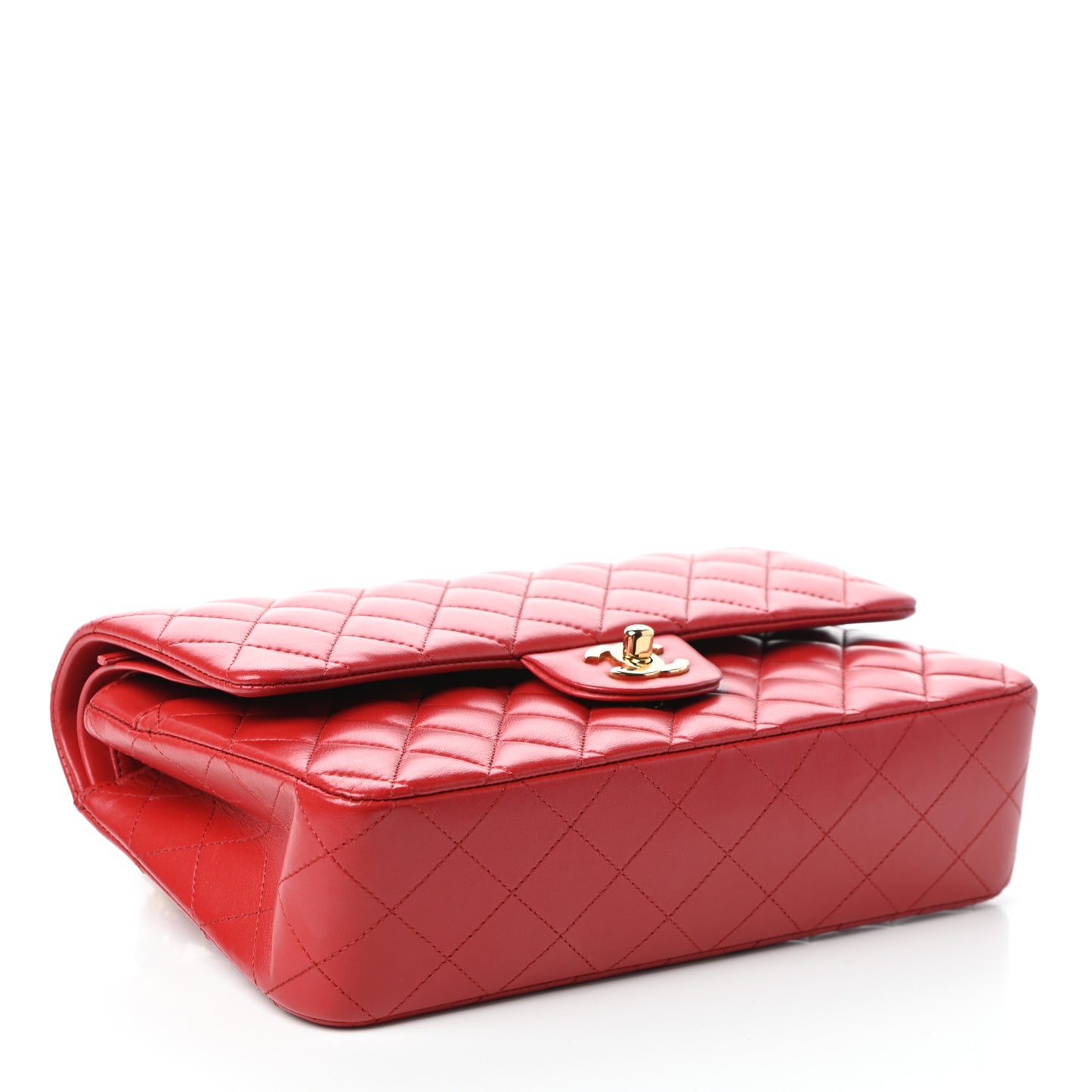 Lambskin Quilted Medium Double Flap Red