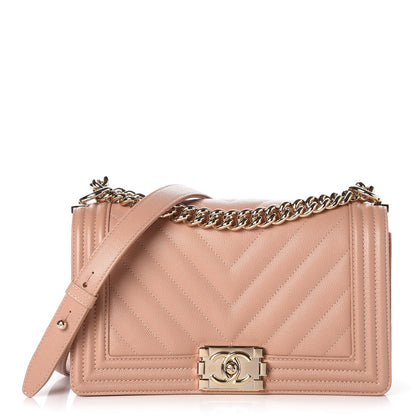 Chanel Caviar Chevron Quilted Medium Boy Flap Beige 1 of 7