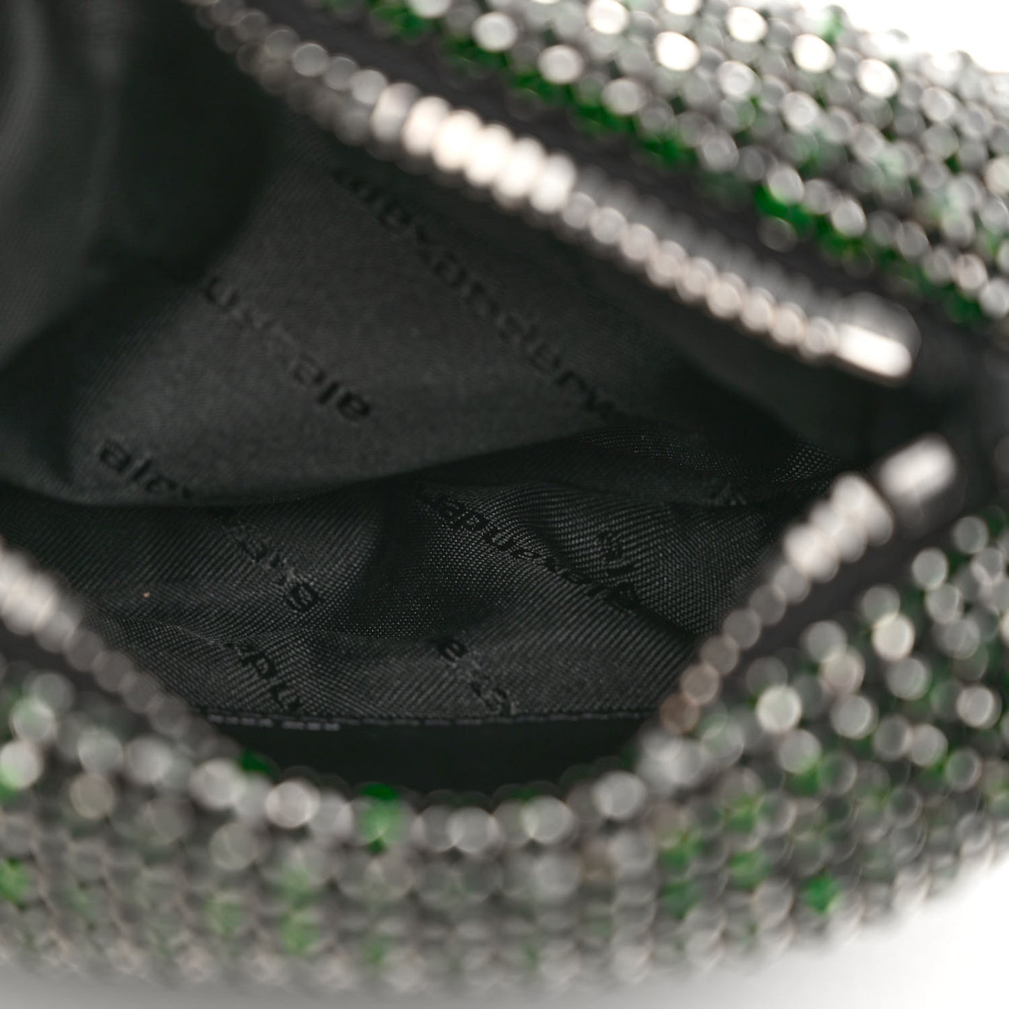 Mesh Crystal Rhinestone Mini Heiress Pouch Emerald Green