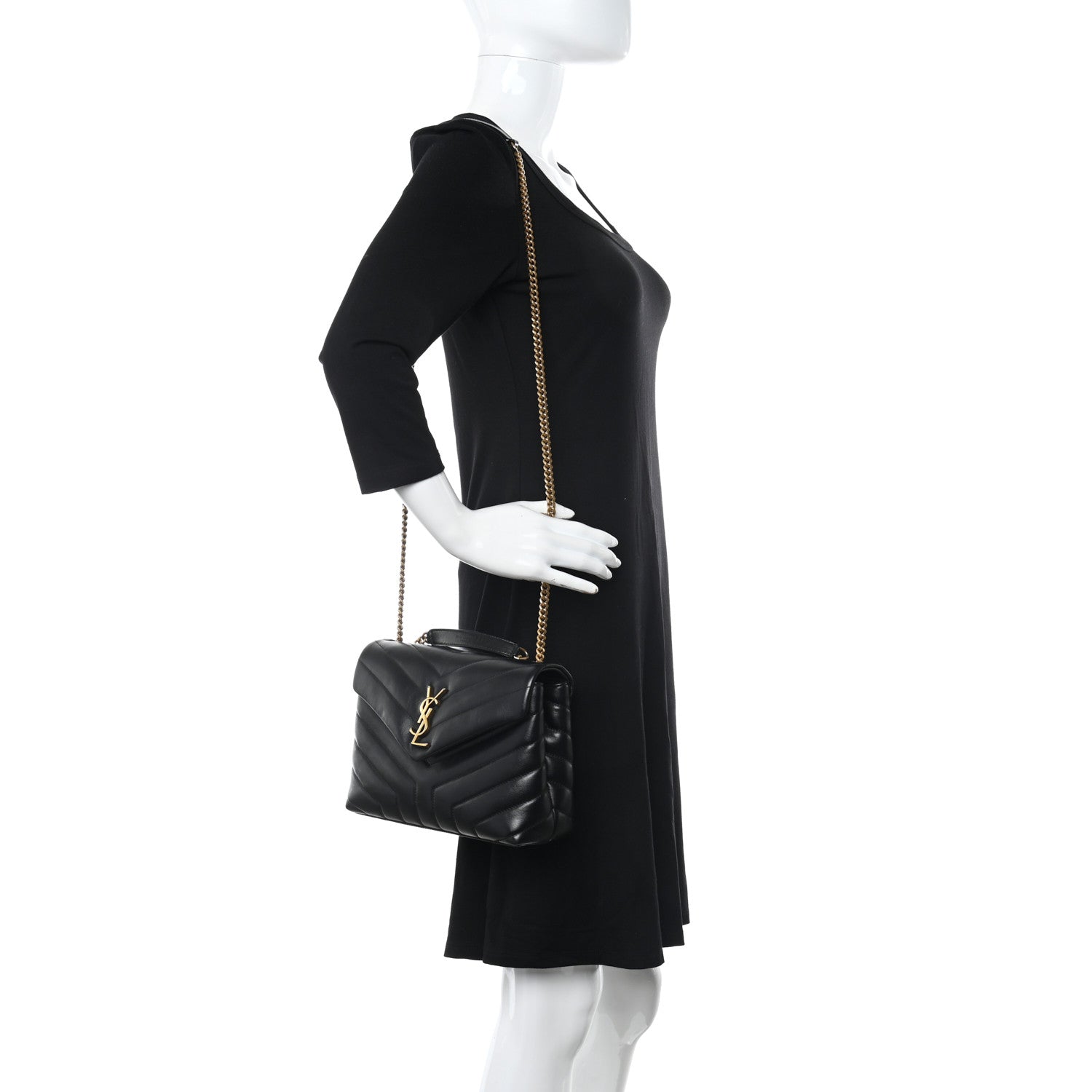 Saint Laurent Calfskin Y Quilted Monogram Small Loulou Chain Satchel Black 2 of 12