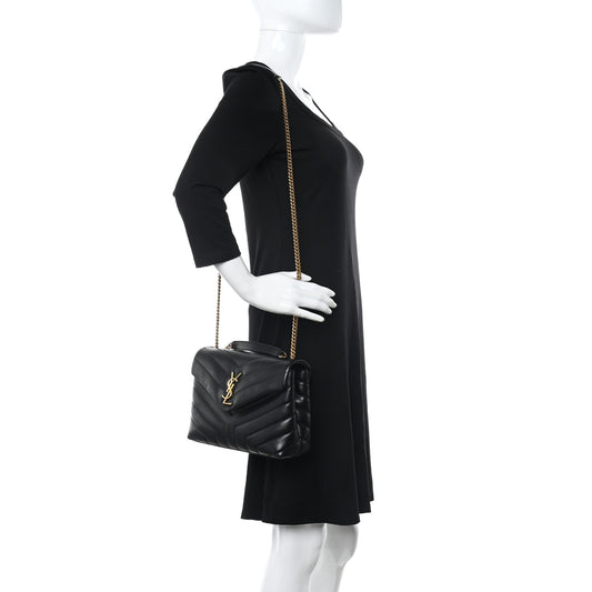 Calfskin Y Quilted Monogram Small Loulou Chain Satchel Black