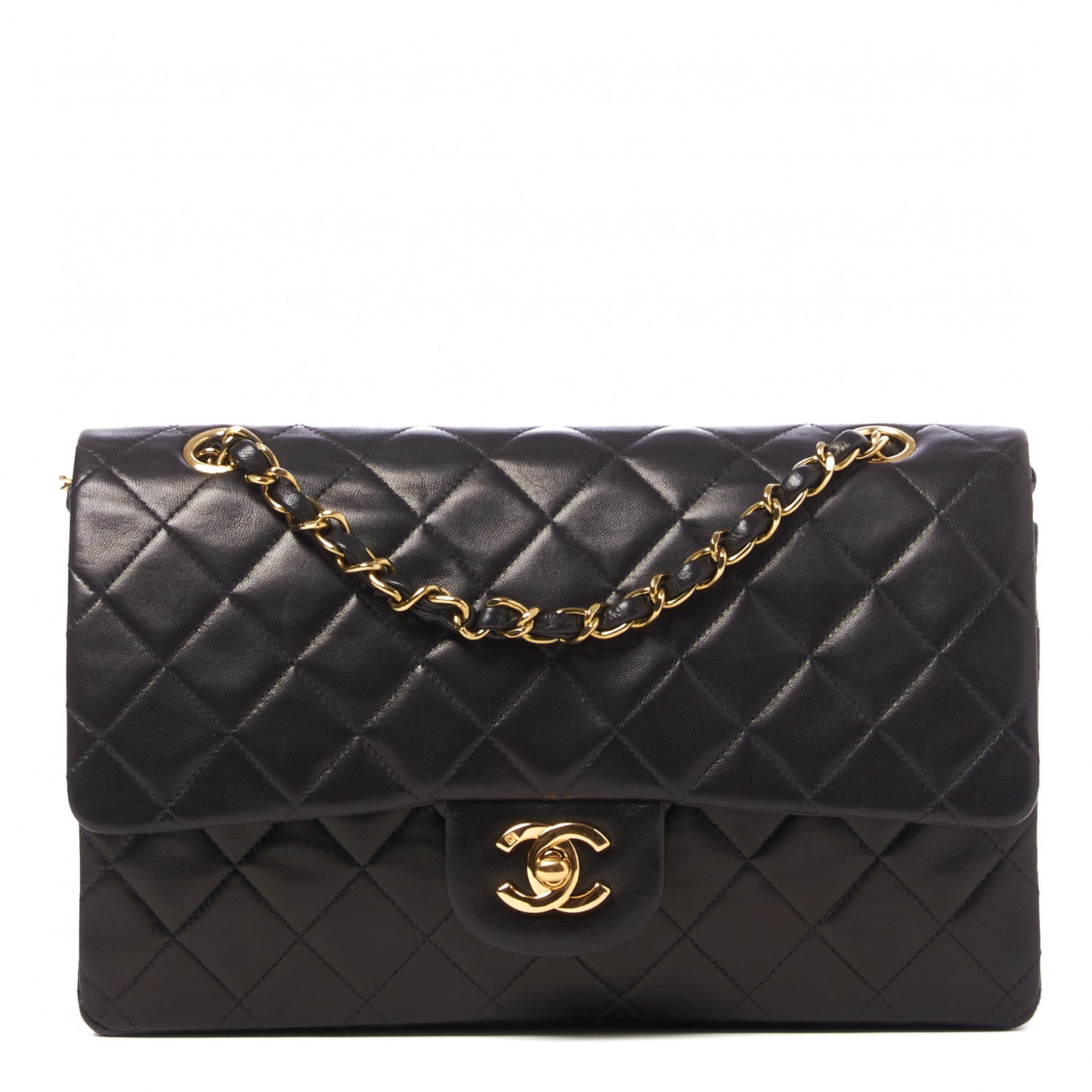 Lambskin Quilted Medium Double Flap Black