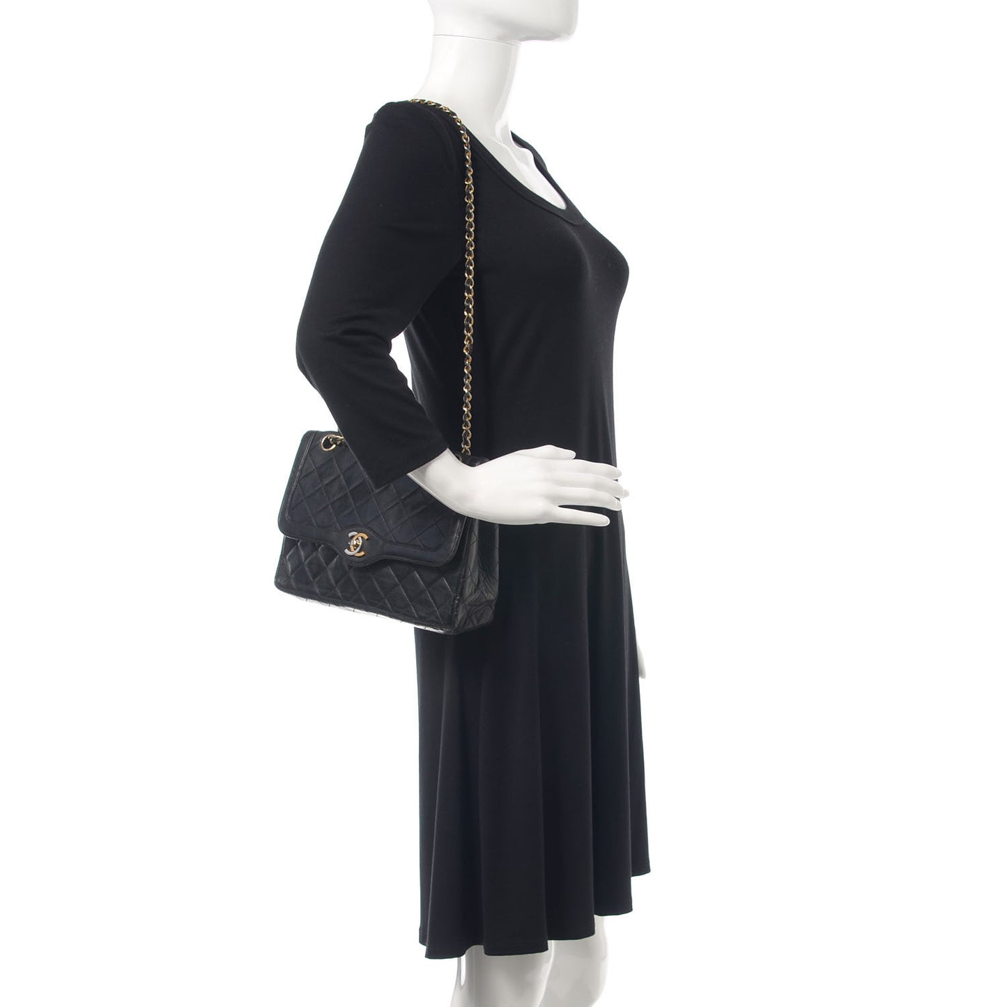 Lambskin Quilted Medium Double Flap Black