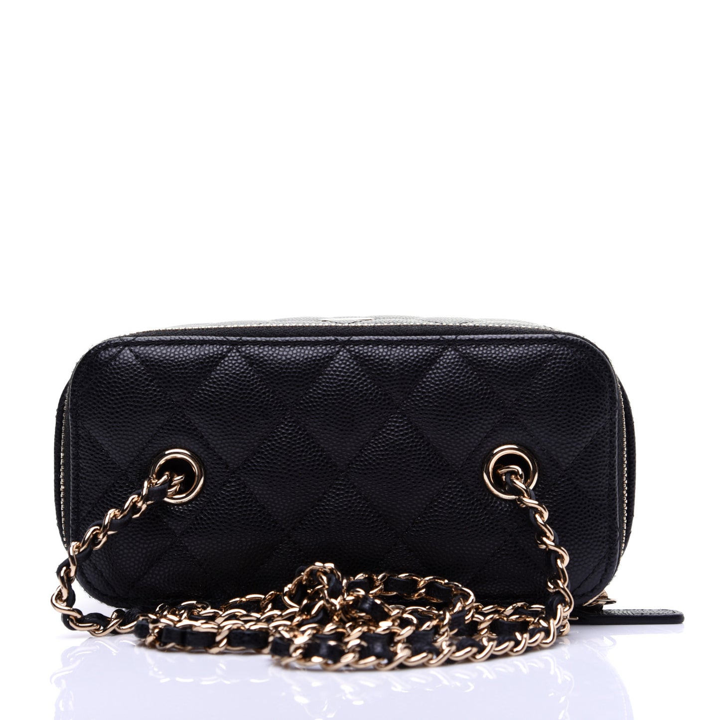 Caviar Quilted Small Vanity Case With Chain Black