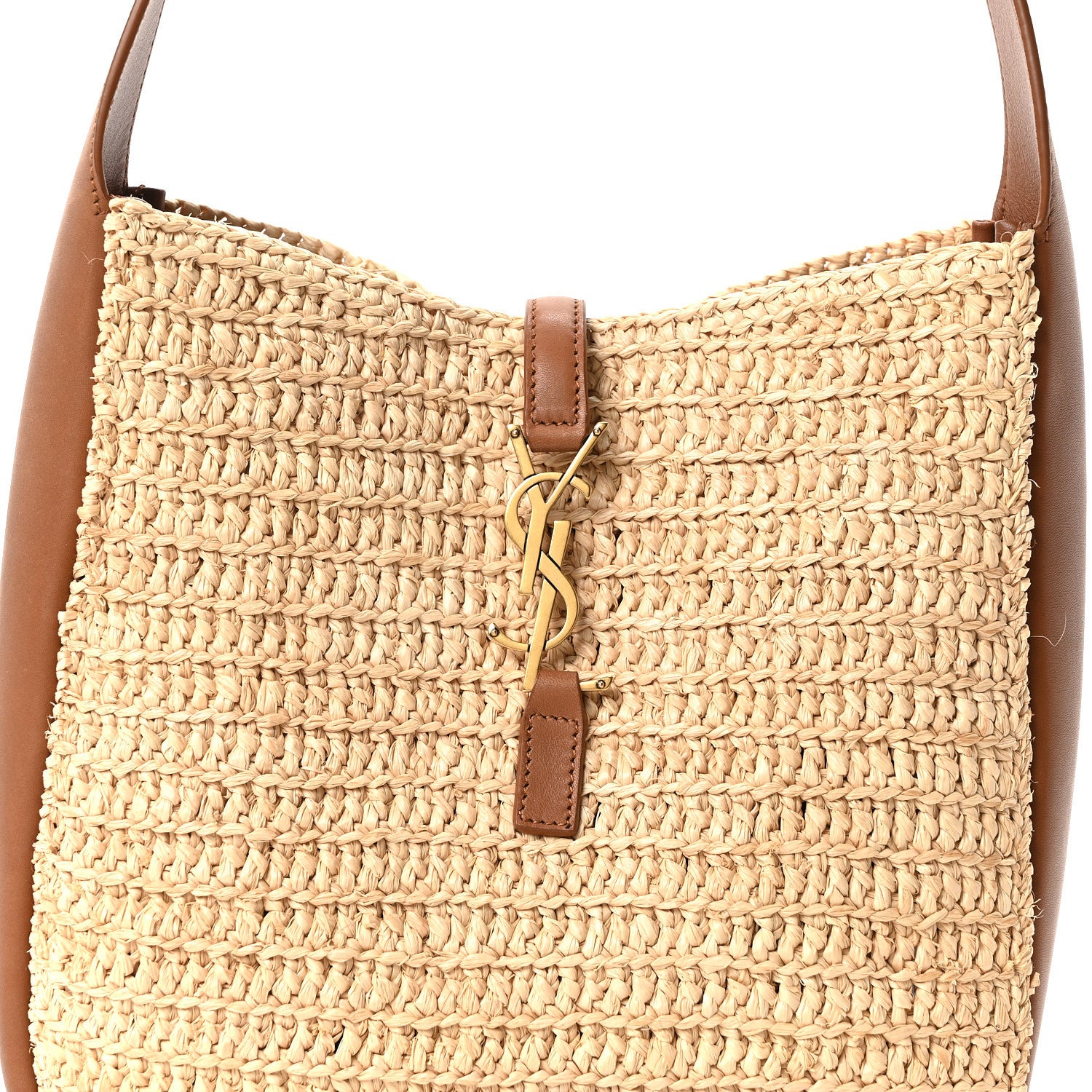Saint Laurent Raffia Calfskin Le 5 A 7 Small Hobo Natural Brick 9 of 11