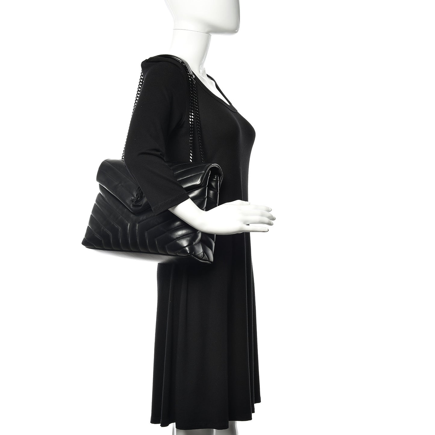Calfskin Y Quilted Monogram Medium Loulou Chain Satchel Black