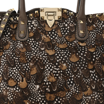 Valentino Garavani Calf Hair Feather Rockstud Dome Satchel Brown 7 of 9