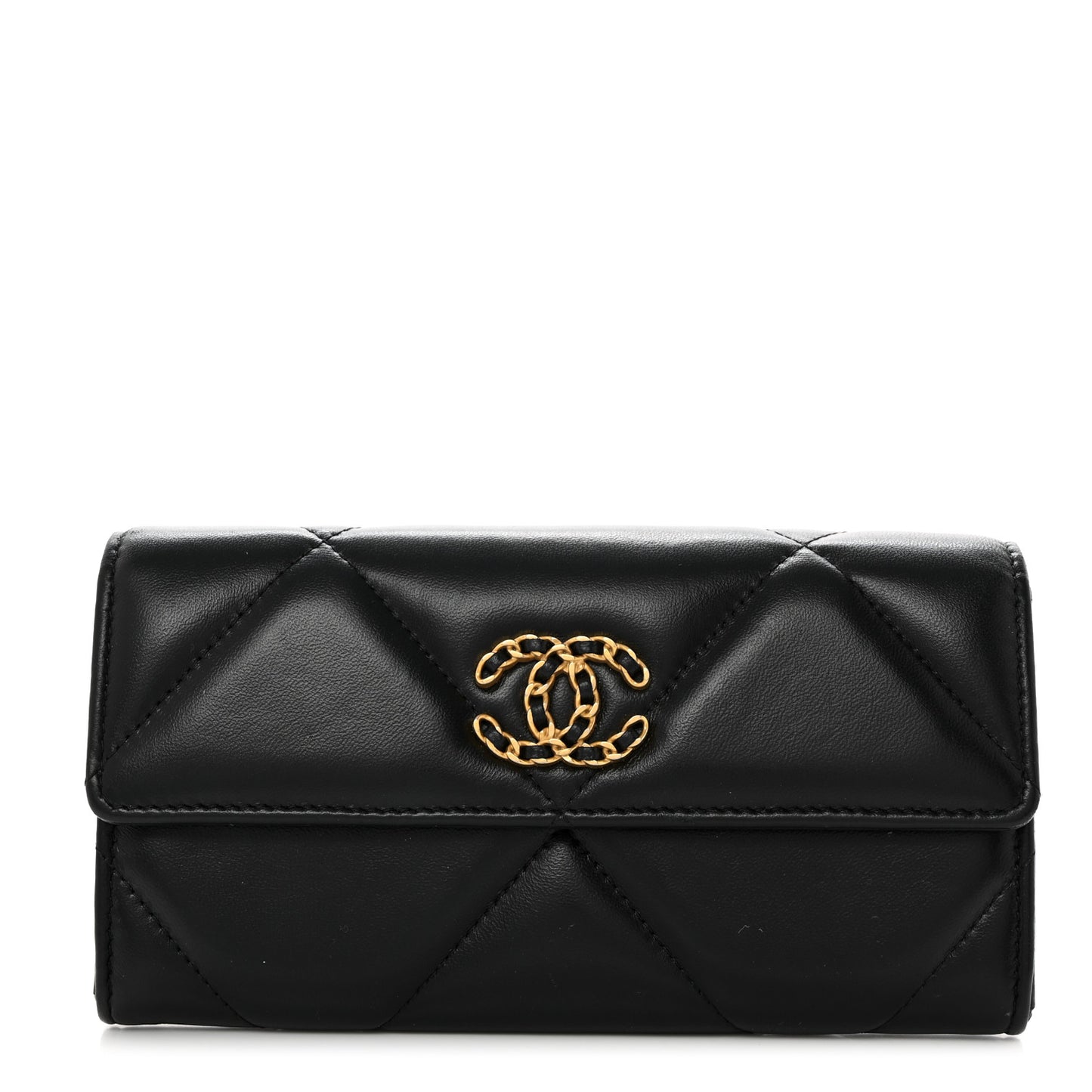 Lambskin Quilted Chanel 19 Flap Wallet Black