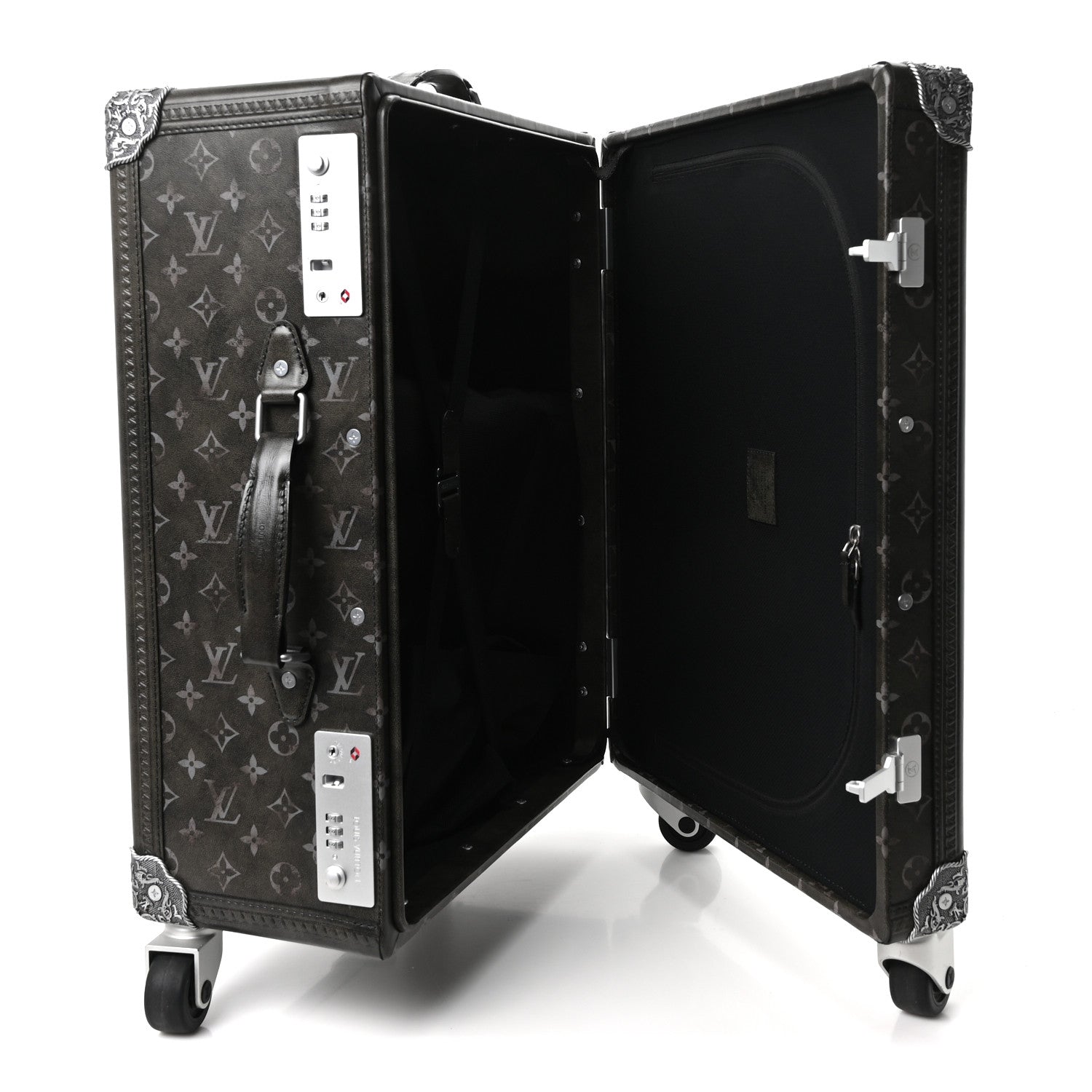 Louis Vuitton Brushed Monogram Rolling Trunk Black 4 of 8