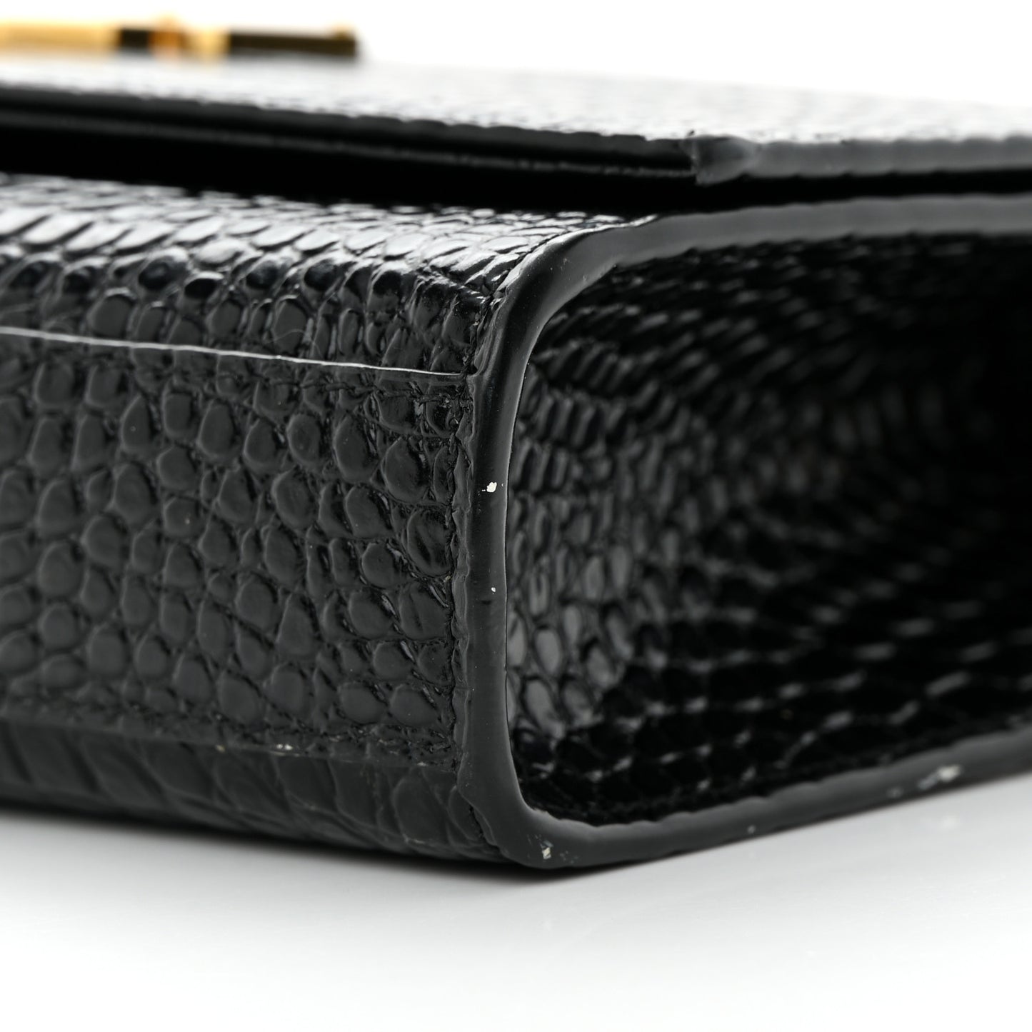 Calfskin Crocodile Embossed Medium Classic Monogram Kate Tassel Satchel Black