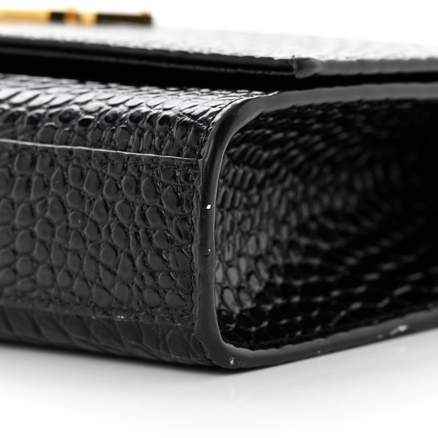 Saint Laurent Calfskin Crocodile Embossed Medium Classic Monogram Kate Tassel Satchel Black 9 of 13