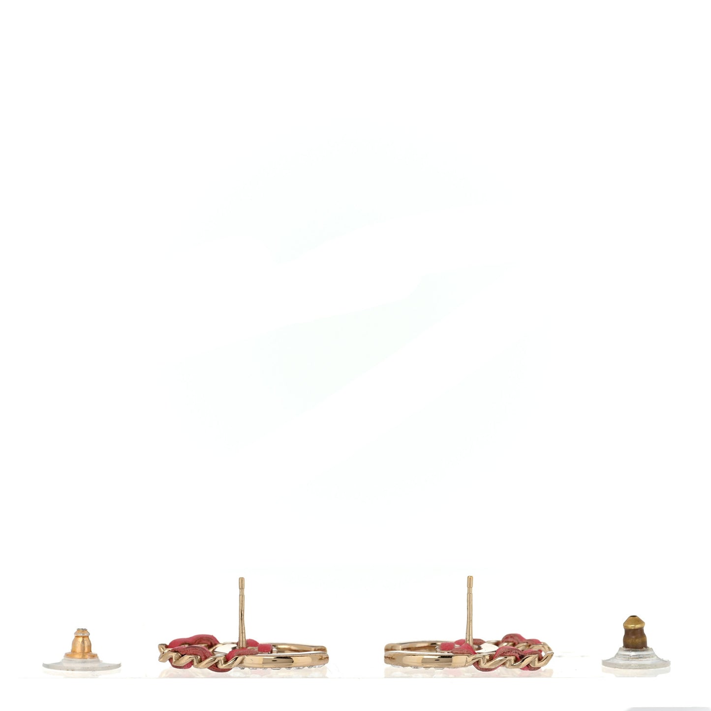 Lambskin Baguette Crystal CC Chain Earrings Pink Gold