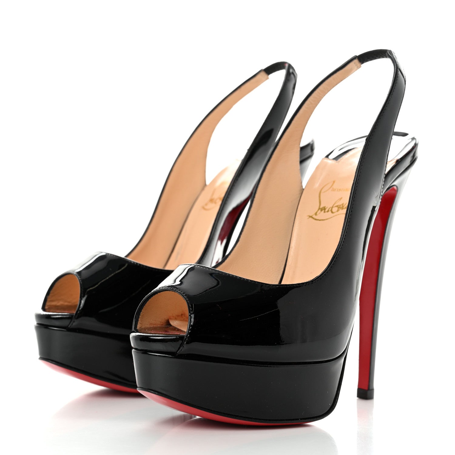 Christian Louboutin Patent Lady Peep Sling 150 Pumps 35.5 Black 3 of 7