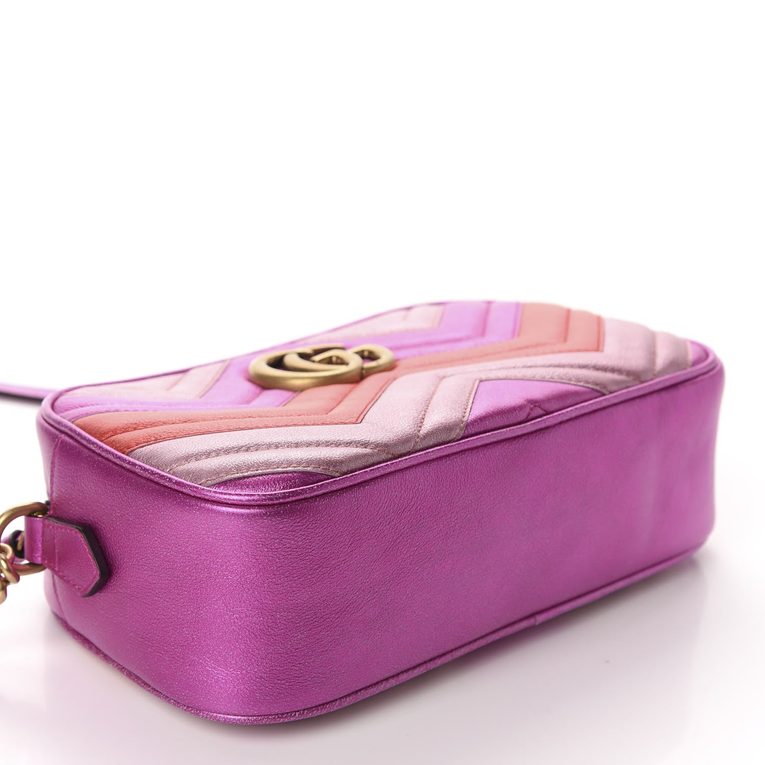 Gucci Laminated Nappa Matelasse Small GG Marmont Chain Shoulder Bag Fuxia Rosso Rosa 4 of 10