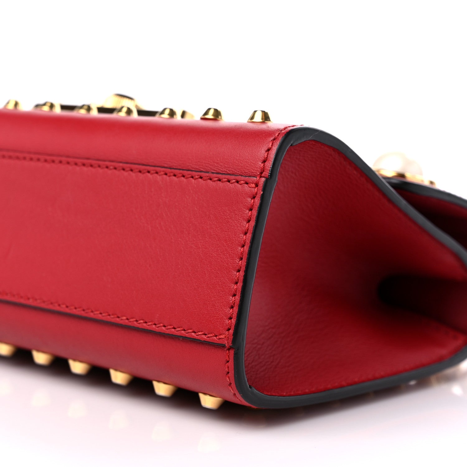 Gucci Calfskin Studded Small Padlock Shoulder Bag Hibiscus Red 8 of 10