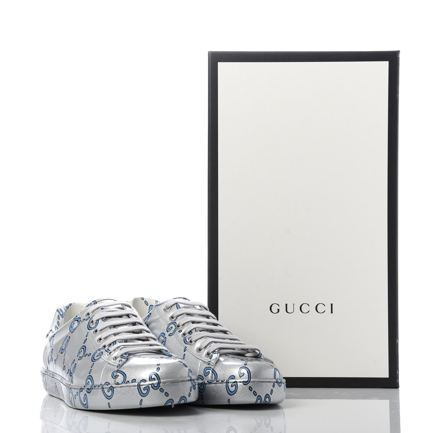 Gucci Miro Rubber Wax GucciGhost Print Mens New Ace Sneakers 8 Silver 9 of 9
