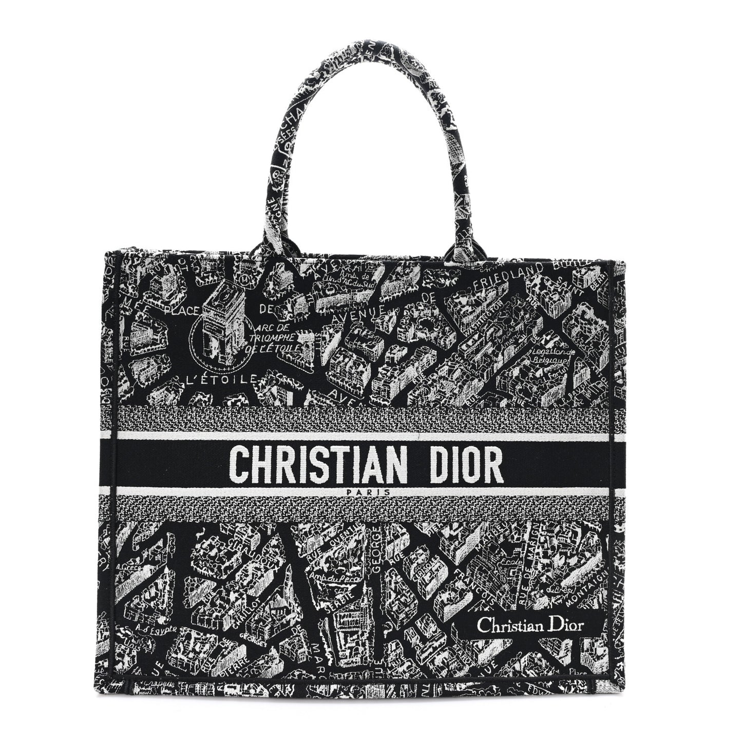 Canvas Embroidered Large Plan De Paris Book Tote Black White
