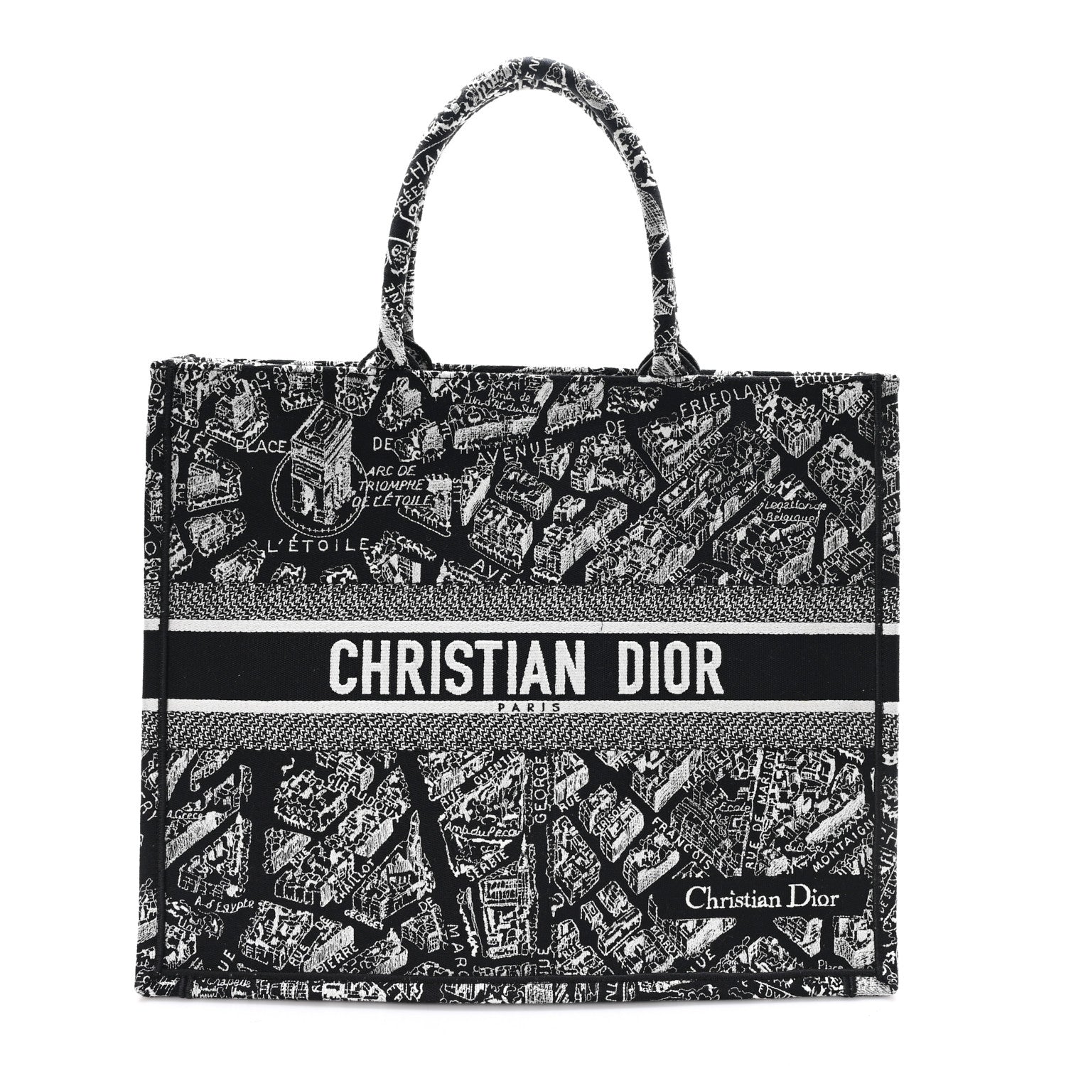 Christian Dior Canvas Embroidered Large Plan De Paris Book Tote Black White 1 of 11