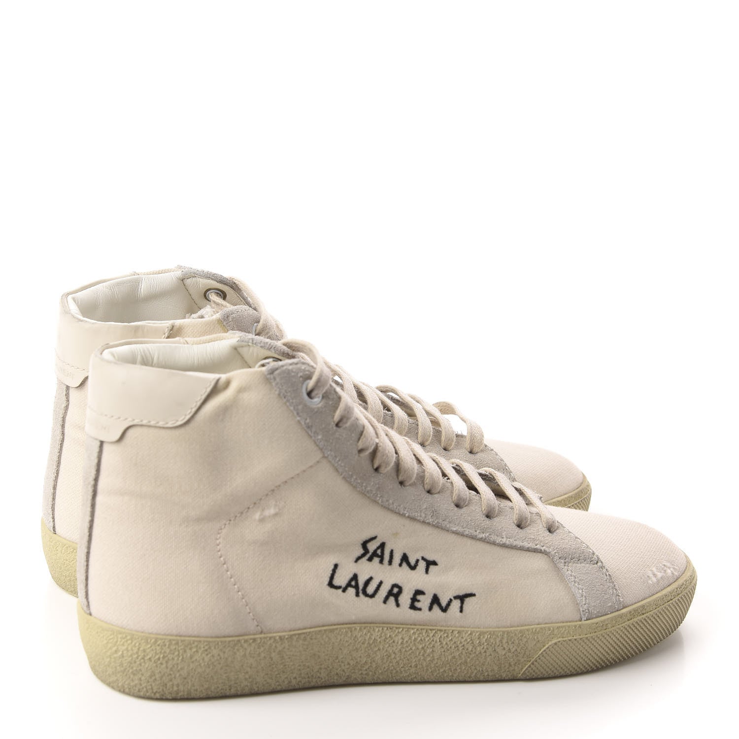 Saint Laurent Distressed Canvas Womens Classic Court High Top Sneakers 37.5 Milk Panna 4 of 11