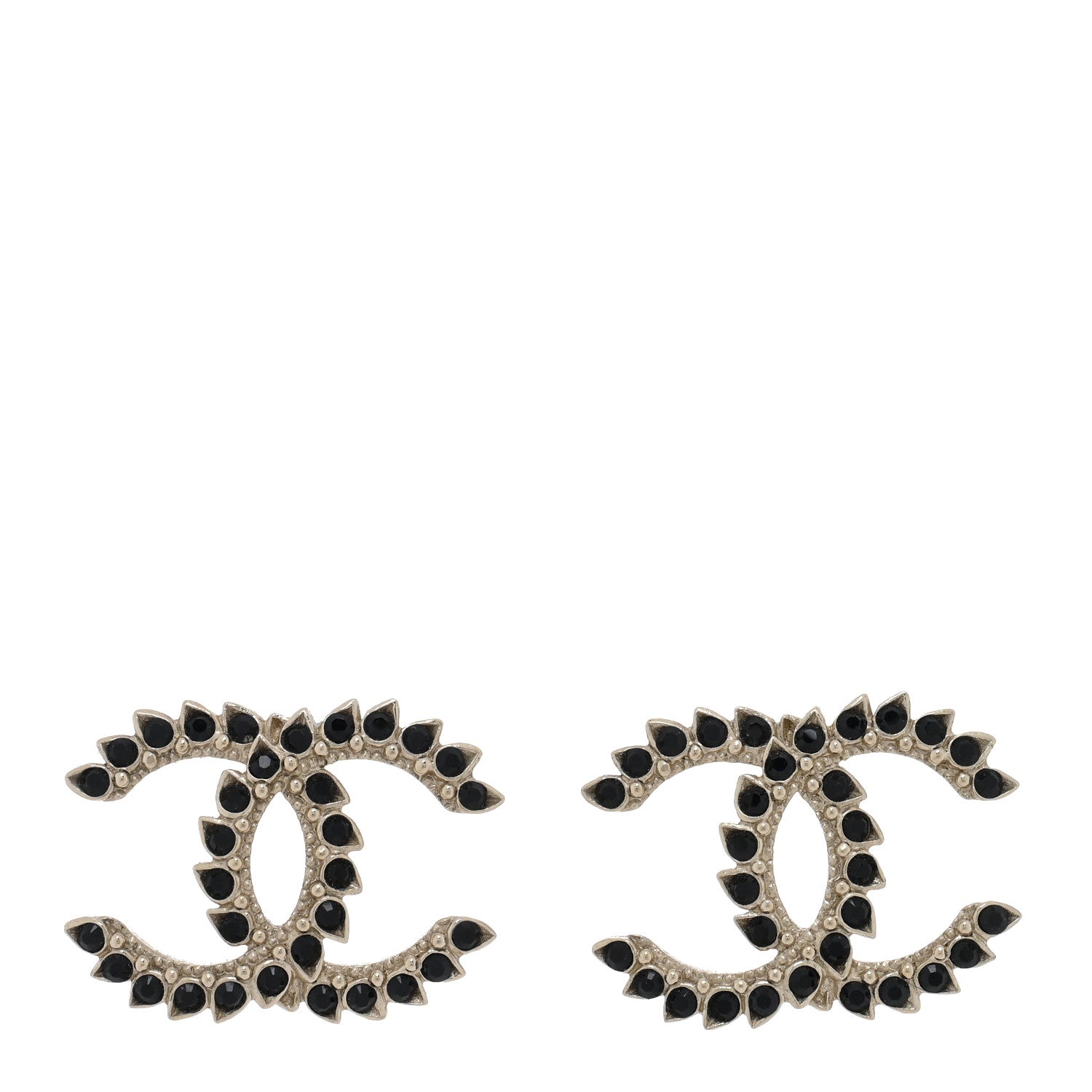Chanel Strass Crystal Dazzling Wheat CC Earrings Black Gold 1 of 5