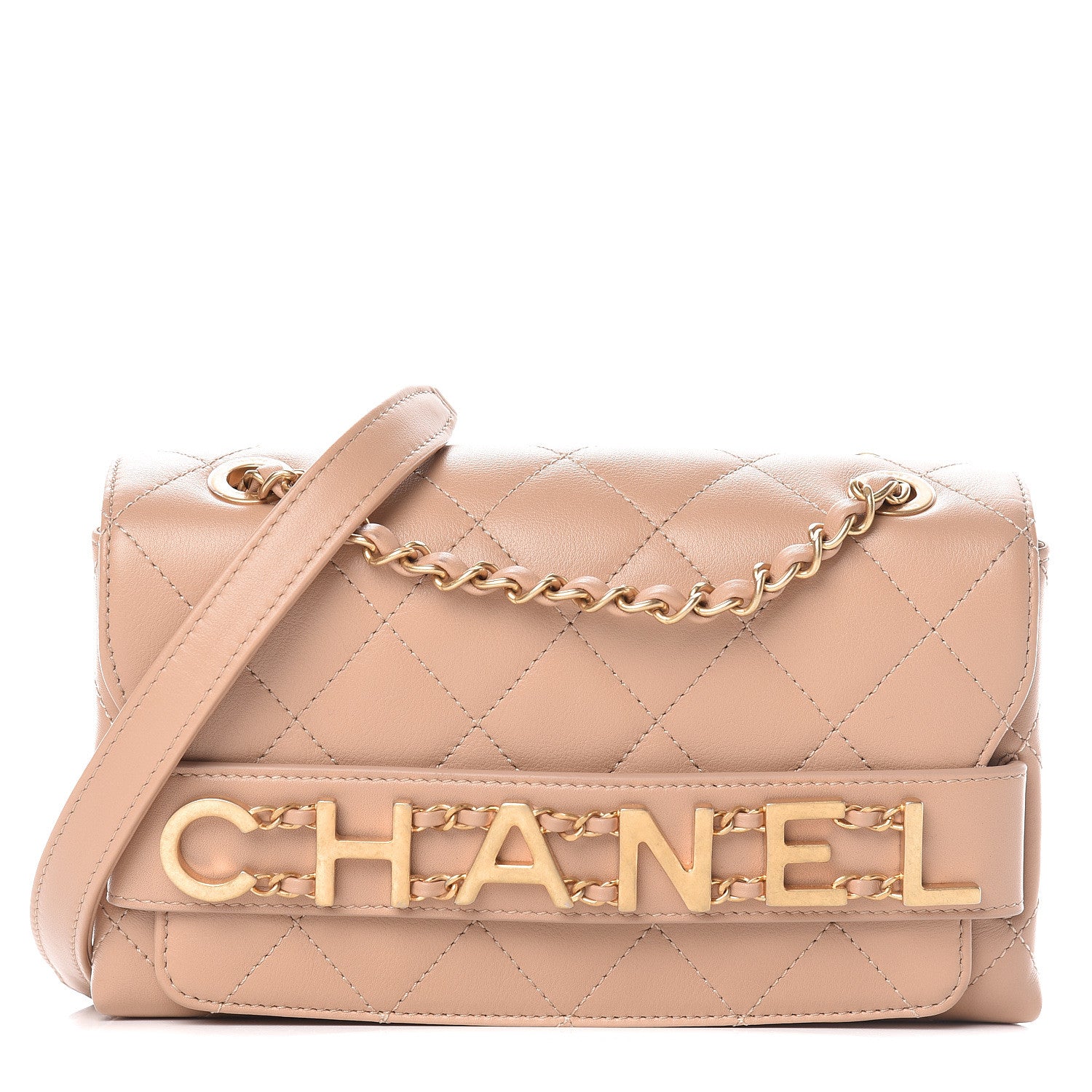 Chanel Calfskin Quilted Small Enchained Flap Beige 1 of 12
