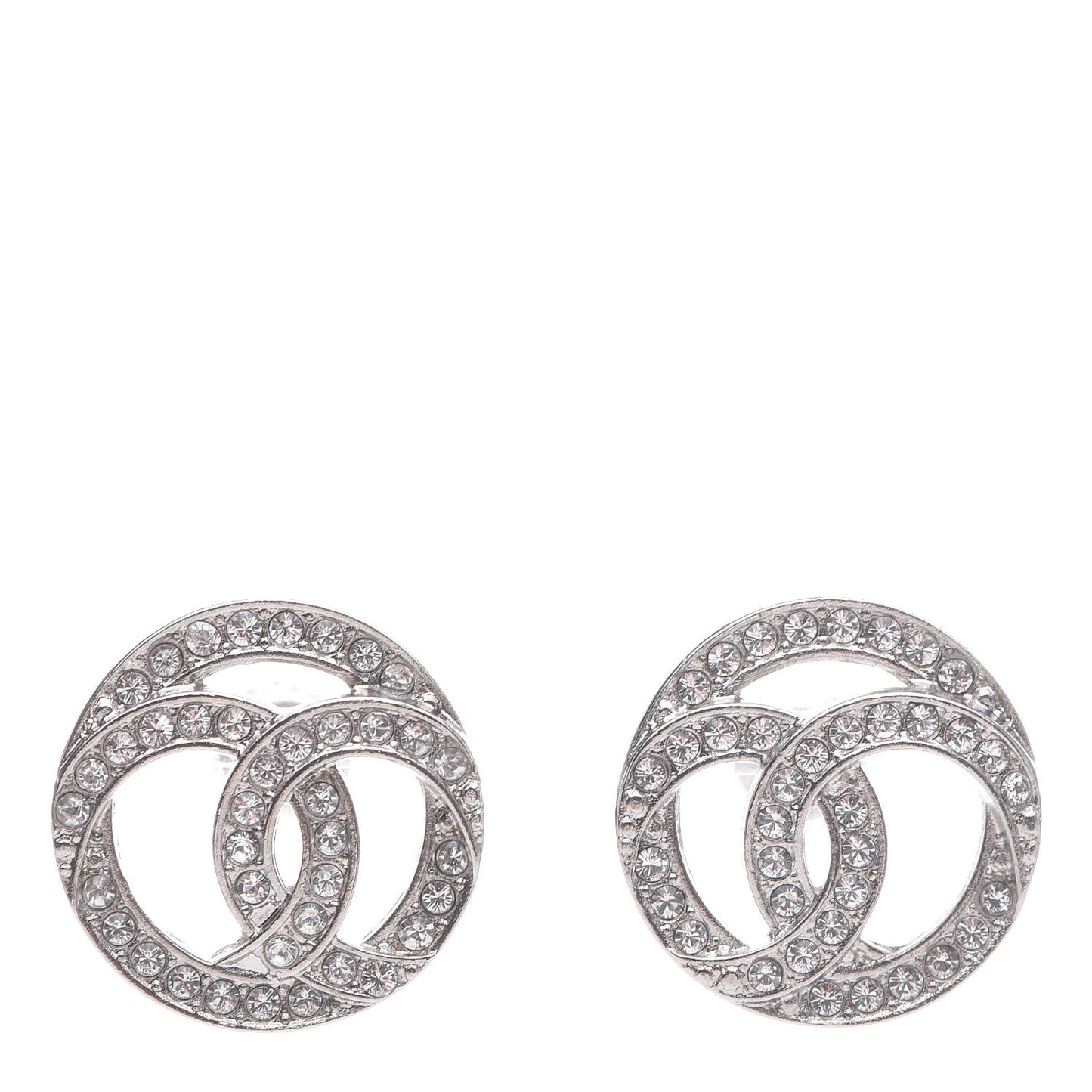 Crystal CC Round Earrings Silver